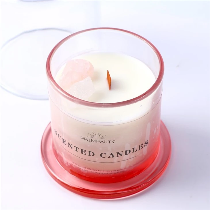 Wood Wick Scentd Candles With Crystals Inside