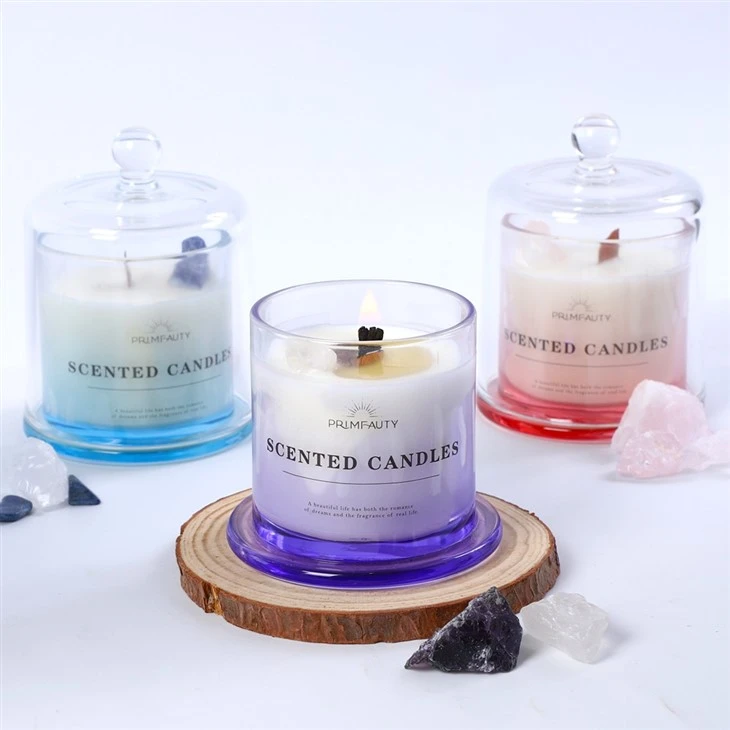Wood Wick Scentd Candles With Crystals Inside